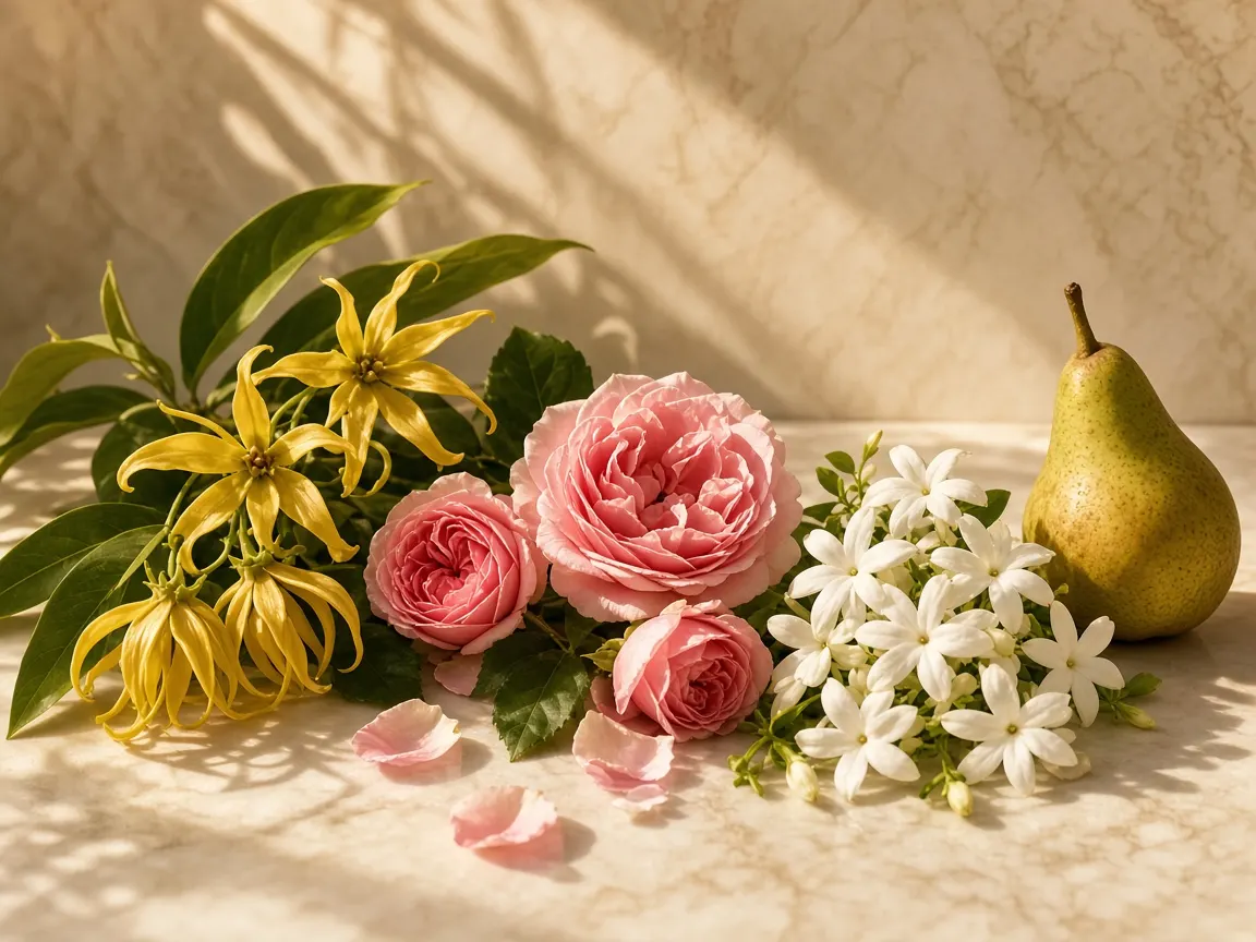 Still life of the notes in Dior J'adore Eau de Parfum