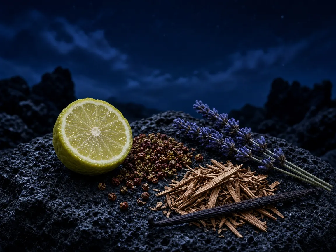 Still life of the notes in Dior Sauvage Eau de Parfum